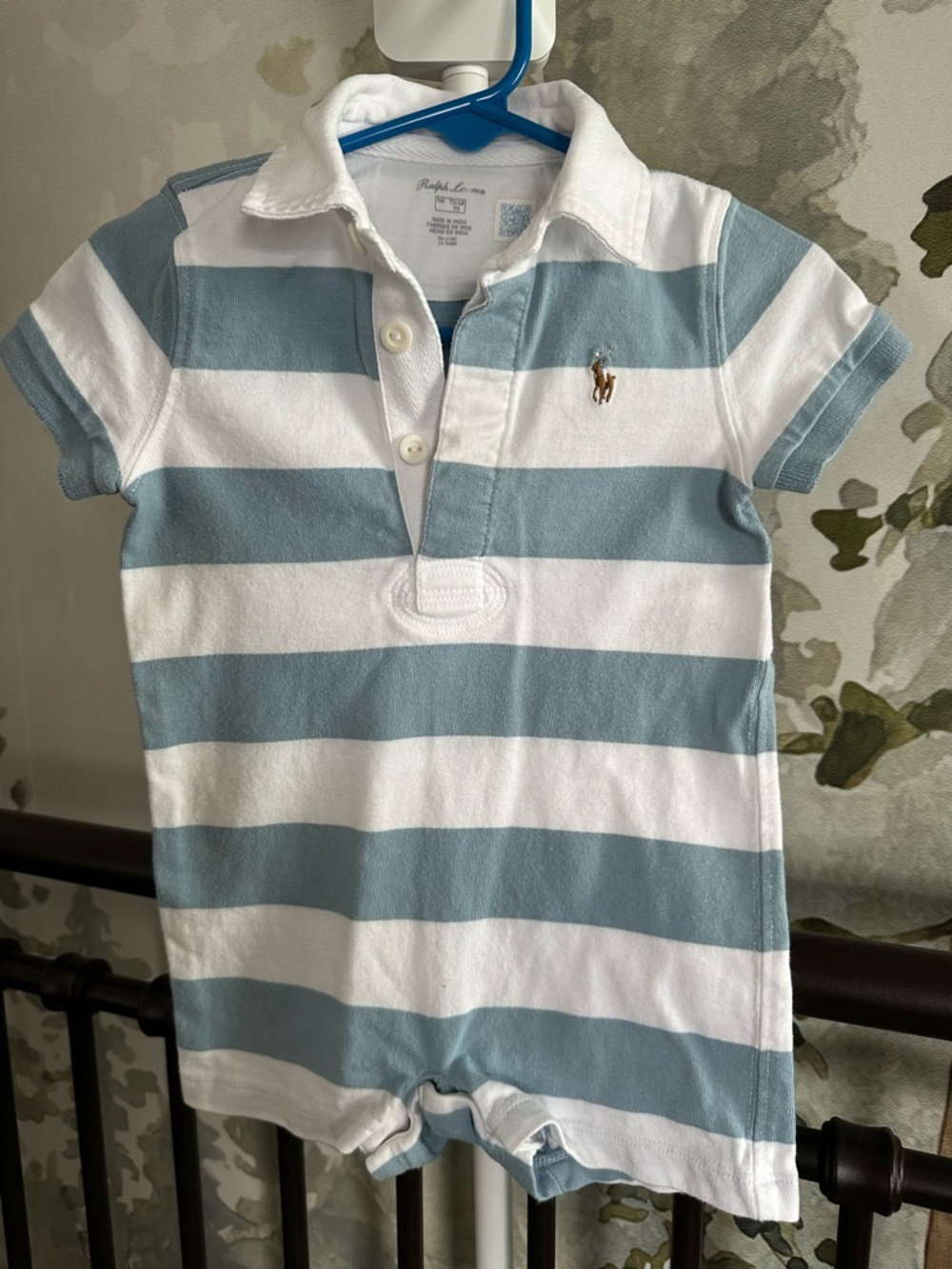 *SOLD ON CROSSPOST* Ralph Lauren Baby Polo Romper - Light Blue & White Stripes